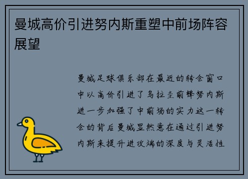 曼城高价引进努内斯重塑中前场阵容展望 曼城高价引进努内斯重塑中前场阵容展望
